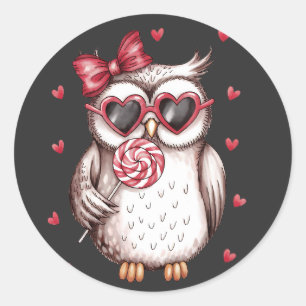 Pegatina Redonda Valentine Cute Owl Lover Liceo Lollipop