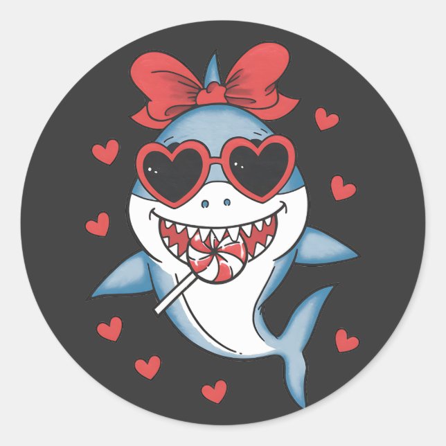 Pegatina Redonda Valentine Cute Shark Lover (Anverso)
