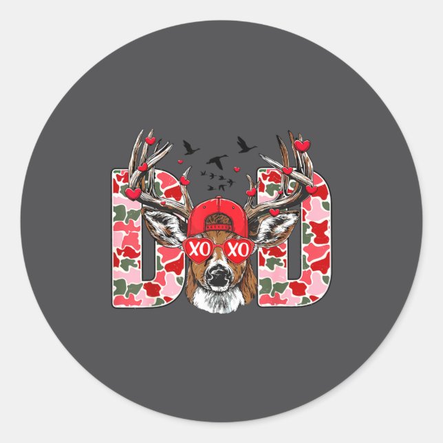 Pegatina Redonda Valentine Dad Camo Deer Buck Hunting Matching Vale (Anverso)