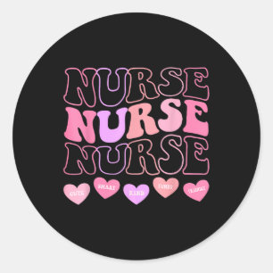 Pegatina Redonda Valentine Er Icu Nicu Enfermeras Retro Nursin
