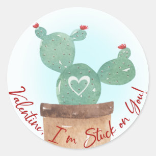Pegatina Redonda Valentine, estoy atorada contigo Cactus