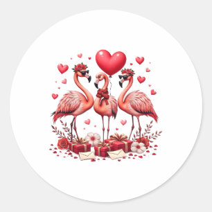 Pegatina Redonda Valentine Flamingo Pink Animal Heart Happy Valenti