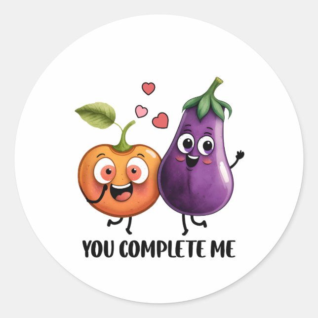Pegatina Redonda Valentine Gift Eggplant Me Completas (Anverso)