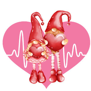 Pegatina Redonda Valentine Gnome, Valentine Heartbeat