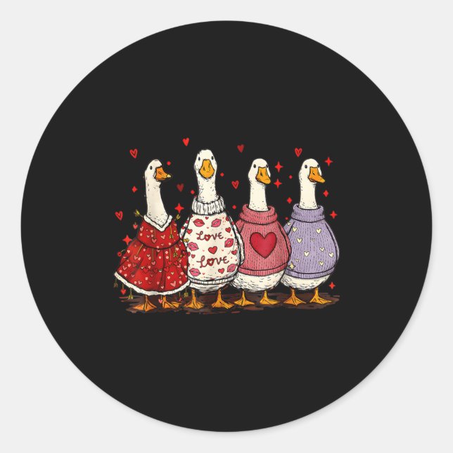 Pegatina Redonda Valentine Goose Heart Silly Goose Valentines Day  (Anverso)