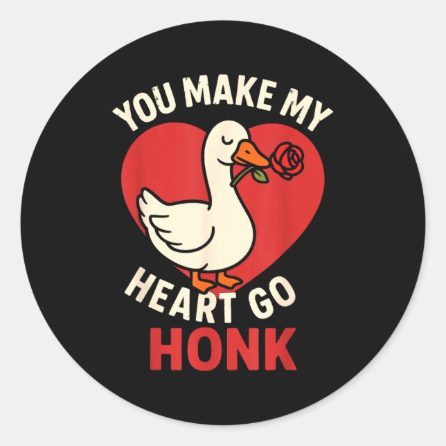 Pegatina Redonda Valentine Goose Love Valentine's - You Make My Hea (Anverso)