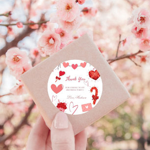 Pegatina Redonda Valentine Heart Birthday Party gracias