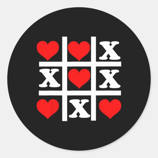 Pegatina Redonda Valentine Heart Tic Tac Toe (Anverso)