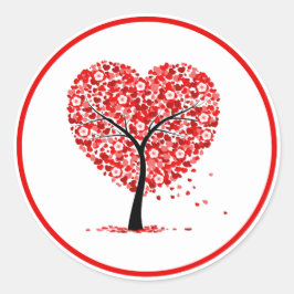 Pegatina Redonda Valentine Heart Tree Floral Sticker 