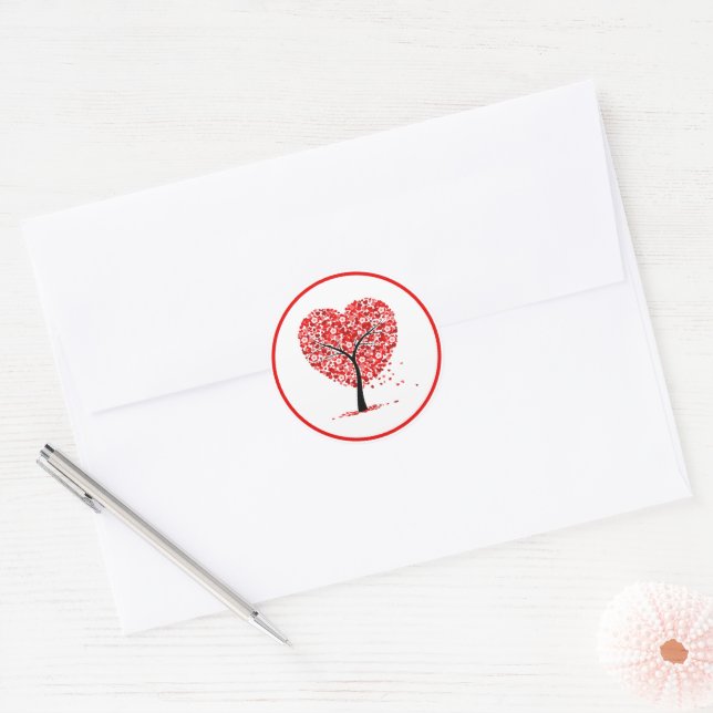 Pegatina Redonda Valentine Heart Tree Floral Sticker  (Sobre)