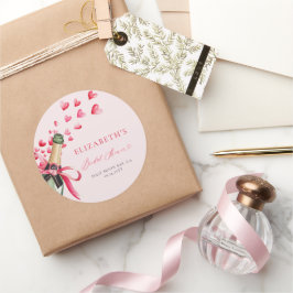 Pegatina Redonda Valentine Hearts Bubbly Whimsical Bridal Shower