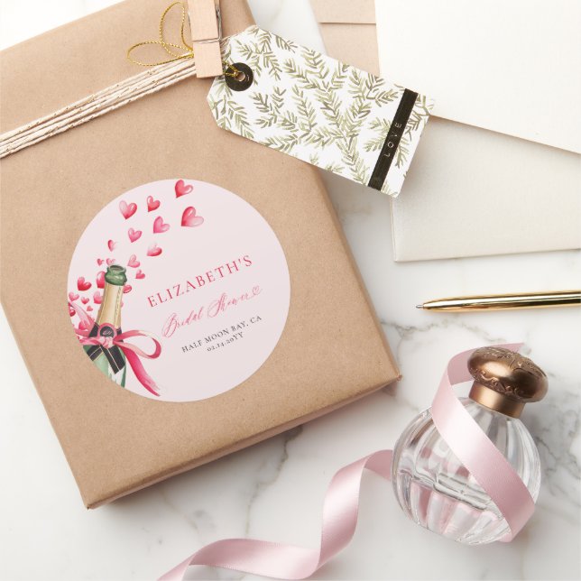 Pegatina Redonda Valentine Hearts Bubbly Whimsical Bridal Shower (Regalar)