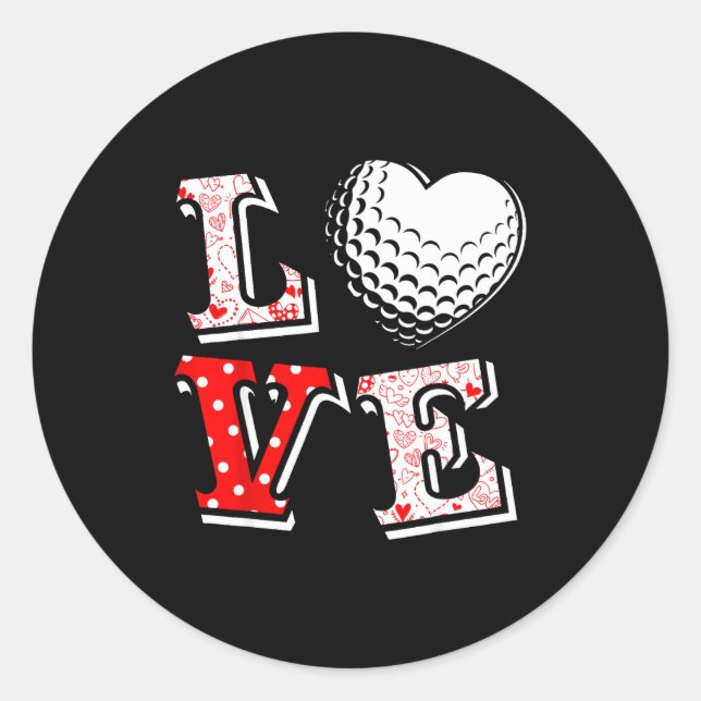 Pegatina Redonda Valentine Love Golf Heart Valentine Day Women Men  (Anverso)