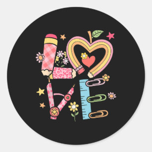 Pegatina Redonda Valentine Love Teachers Mujeres Coquette Love Hear