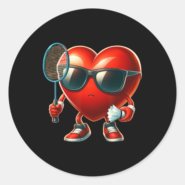 Pegatina Redonda Valentine M, Día de San Valentín de Badminton que  (Anverso)