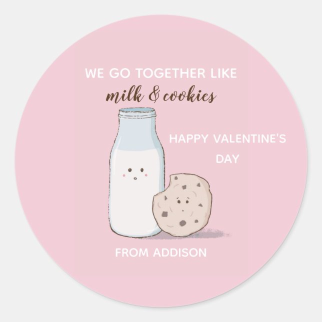 Pegatina Redonda Valentine Milk y Cookies (Anverso)