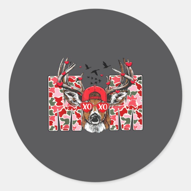 Pegatina Redonda Valentine Mom Camo Deer Buck Hunting Matching Vale (Anverso)