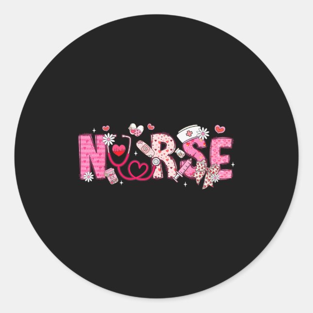 Pegatina Redonda Valentine Nicu Icu Er Rn Nurse Scrub Top Women Gir (Anverso)