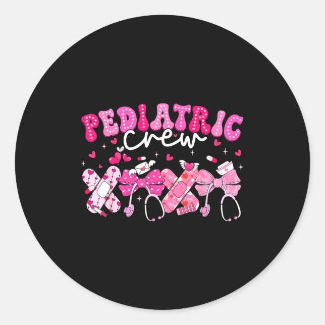 Pegatina Redonda Valentine Pediatric Crew Xoxo Nurse Coquette Bow P (Anverso)