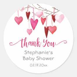 Pegatina Redonda Valentine Pink Hearts Baby Shower Gracias