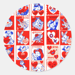 Pegatina Redonda Valentine Retro Love Hugs Cute Pattern