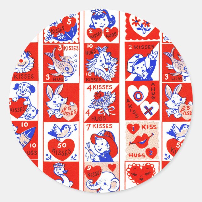 Pegatina Redonda Valentine Retro Love Hugs Cute Pattern (Anverso)
