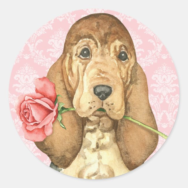 Pegatina Redonda Valentine Rosa Bloodhound (Anverso)