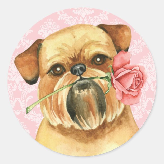 Pegatina Redonda Valentine Rosa Brussels Griffon (Anverso)