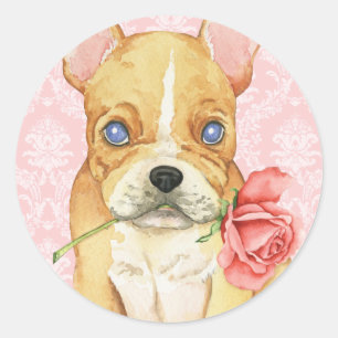 Pegatina Redonda Valentine Rosa Frenchie