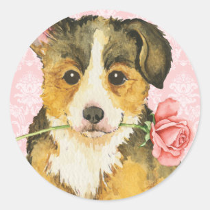 Pegatina Redonda Valentine Rosa Pembroke Welsh Corgi