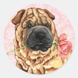 Pegatina Redonda Valentine Rosa Shar-Pei