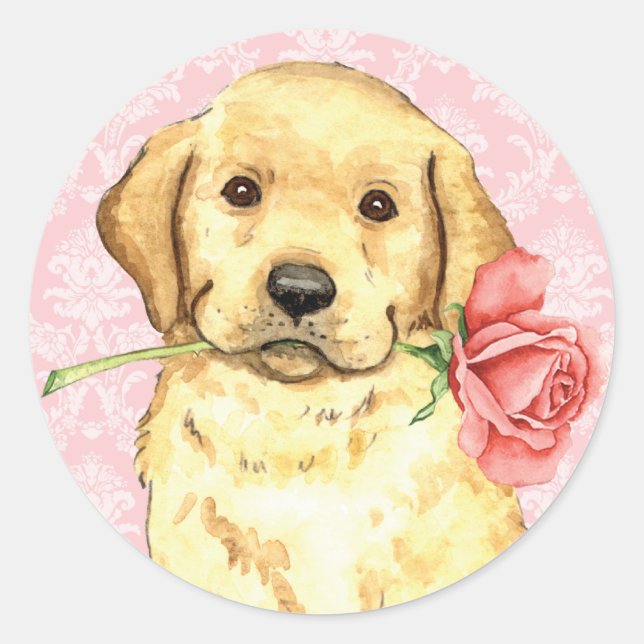 Pegatina Redonda Valentine Rosa Yellow Lab (Anverso)
