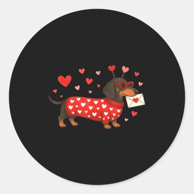 Pegatina Redonda Valentine’s Day Dog Cute Dachshund Dogs For Dog Mo (Anverso)