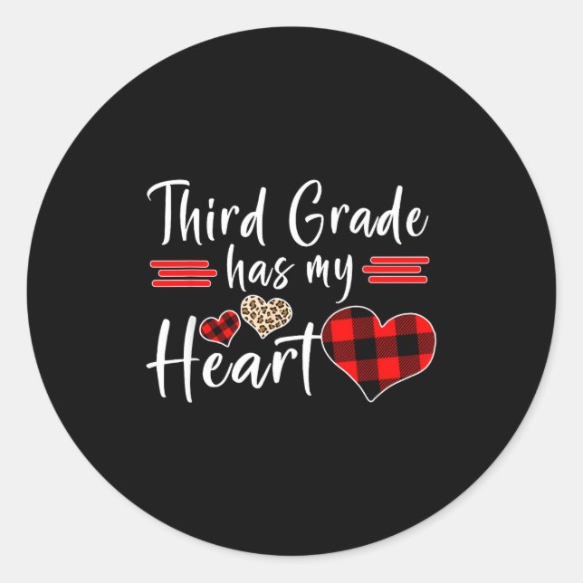Pegatina Redonda Valentine’s Day Third Grade Has My Heart Plaid Tea (Anverso)