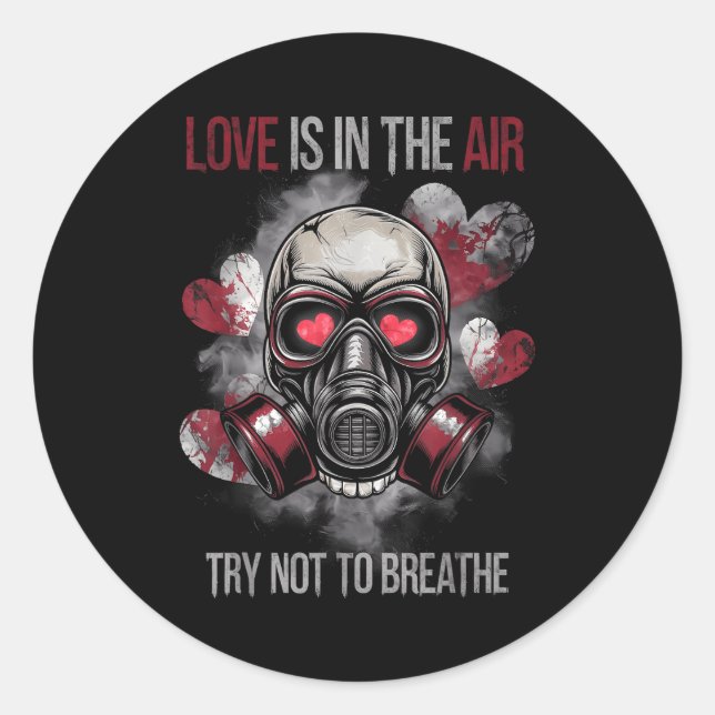 Pegatina Redonda Valentine Skull Gas Mask Love Romance  (Anverso)
