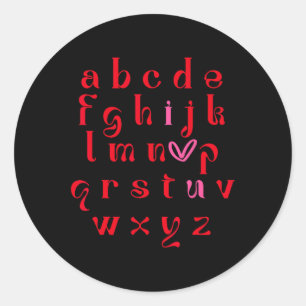 Pegatina Redonda Valentine Teacher Alphabet Abc I Love U Heart Wome