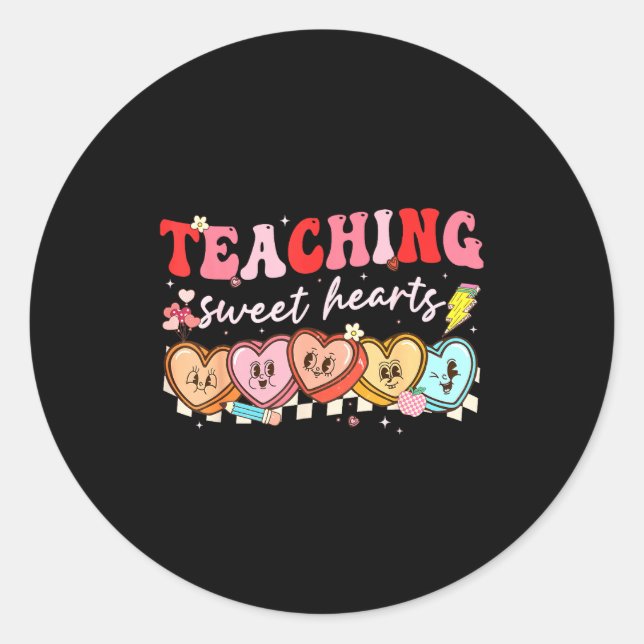 Pegatina Redonda Valentine Teaching Sweet Hearts Teacher Men Women  (Anverso)