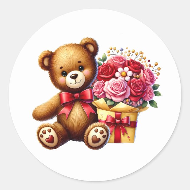 Pegatina Redonda Valentine Teddy Stickers (Anverso)