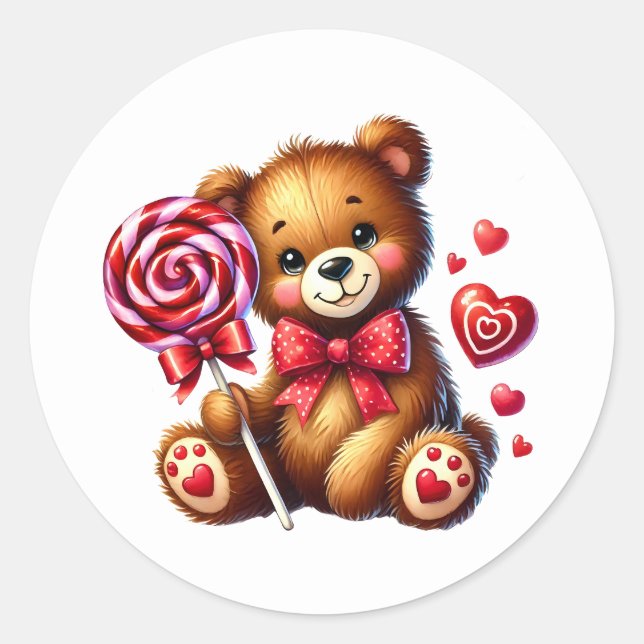 Pegatina Redonda Valentine Teddy Stickers (Anverso)