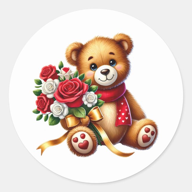 Pegatina Redonda Valentine Teddy Stickers (Anverso)