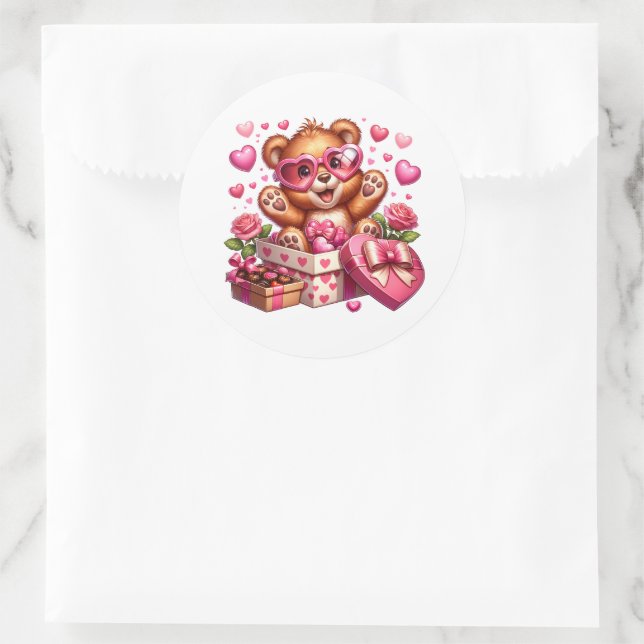Pegatina Redonda Valentine Teddy Stickers (Bolso)