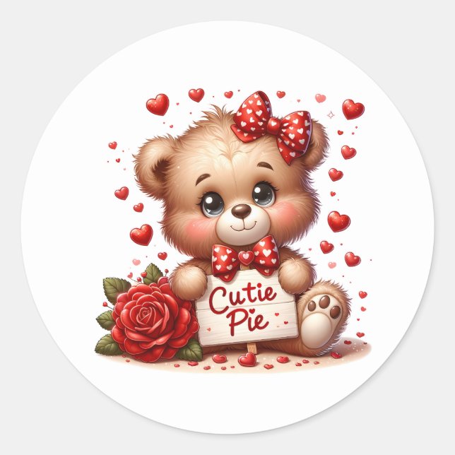 Pegatina Redonda Valentine Teddy Stickers (Anverso)