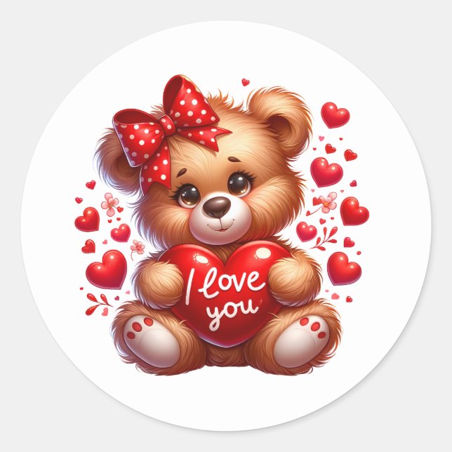 Pegatina Redonda Valentine Teddy Stickers (Anverso)