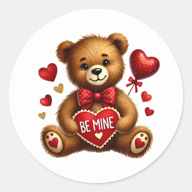 Pegatina Redonda Valentine Teddy Stickers (Anverso)