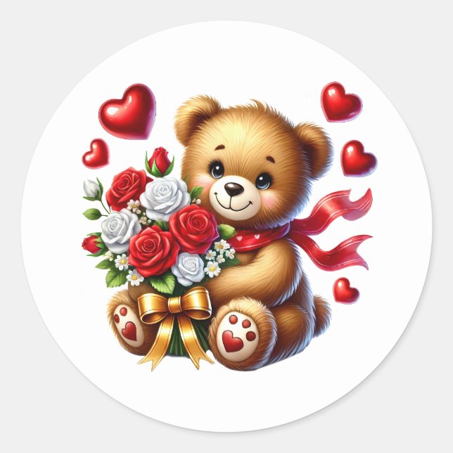Pegatina Redonda Valentine Teddy Stickers (Anverso)