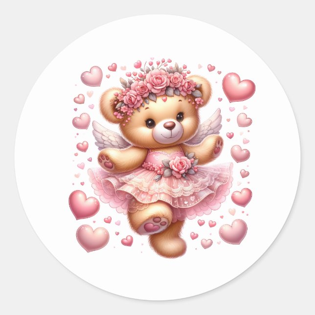 Pegatina Redonda Valentine Teddy Stickers (Anverso)