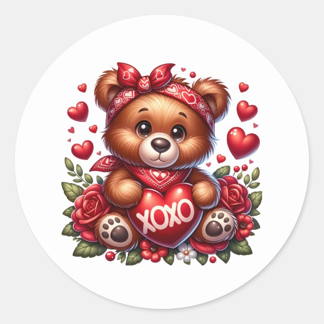Pegatina Redonda Valentine Teddy Stickers (Anverso)