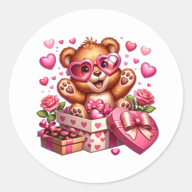 Pegatina Redonda Valentine Teddy Stickers (Anverso)