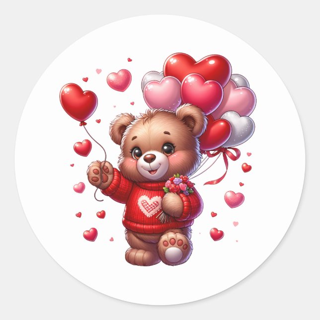Pegatina Redonda Valentine Teddy Stickers (Anverso)