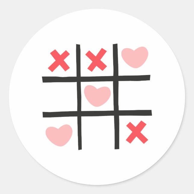 Pegatina Redonda Valentine Tic Tac Toe (Anverso)